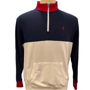 Ralph Lauren Blue and White Zip Up Sweater with Sporty Design